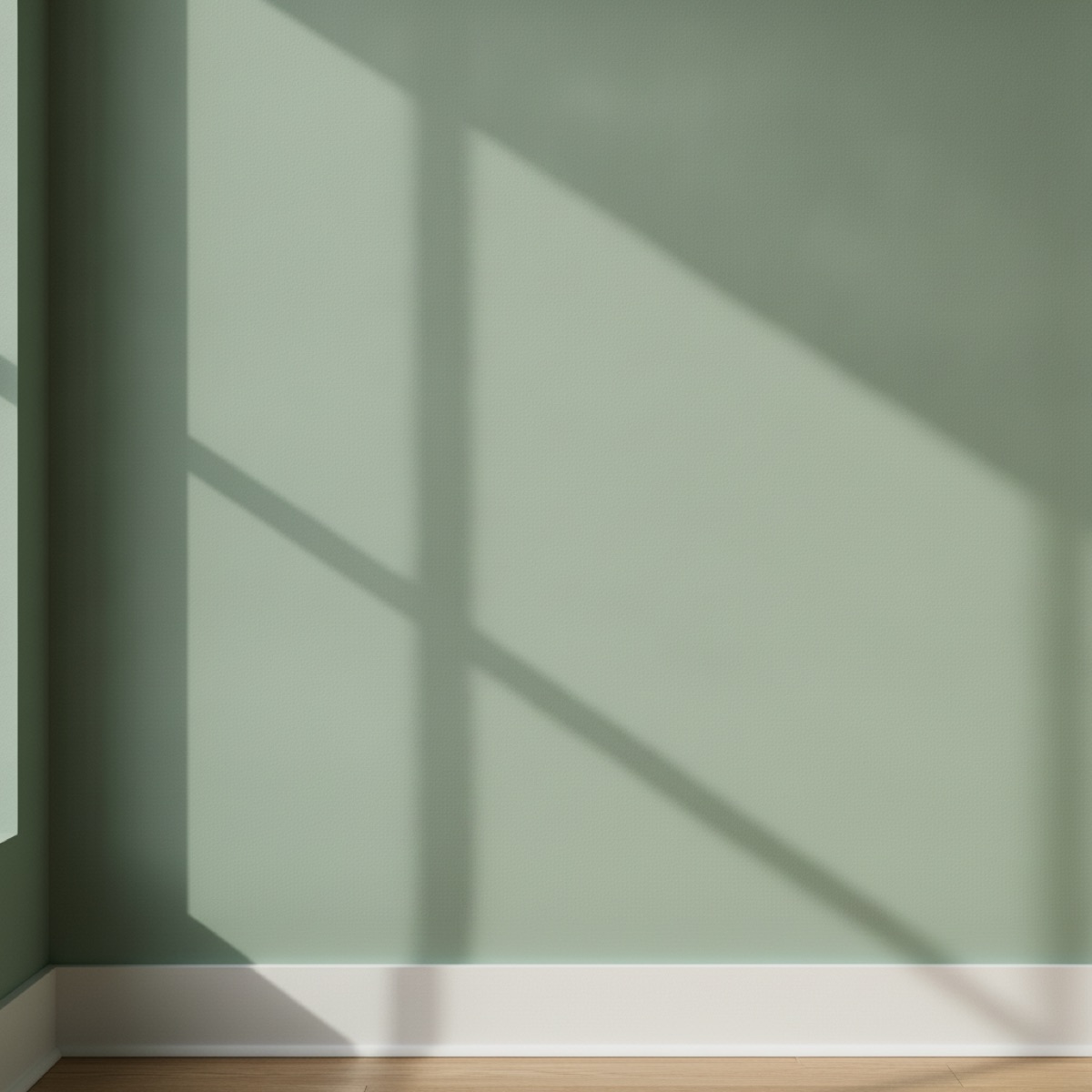 Sage green wall in flat finish under raking window light